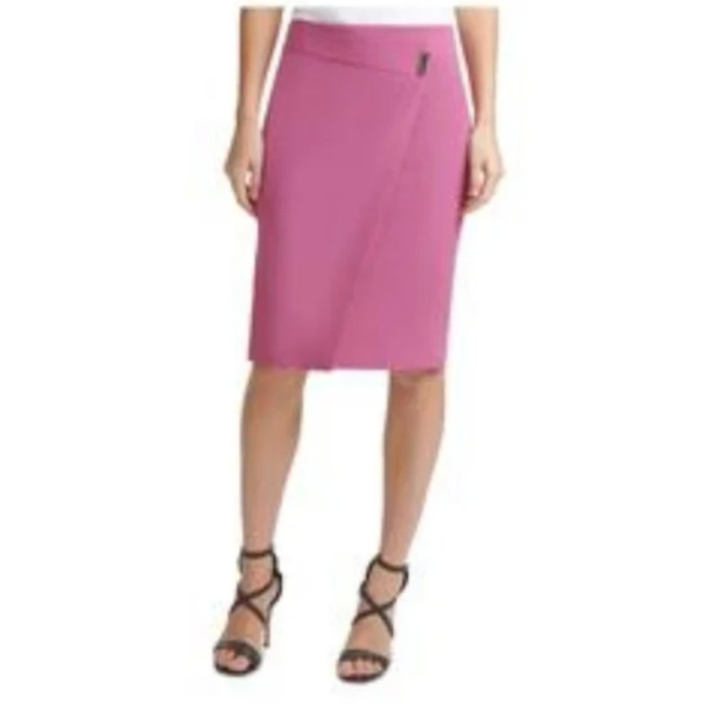 DKNY Pink Faux Wrap Pencil Skirt (Size 8)